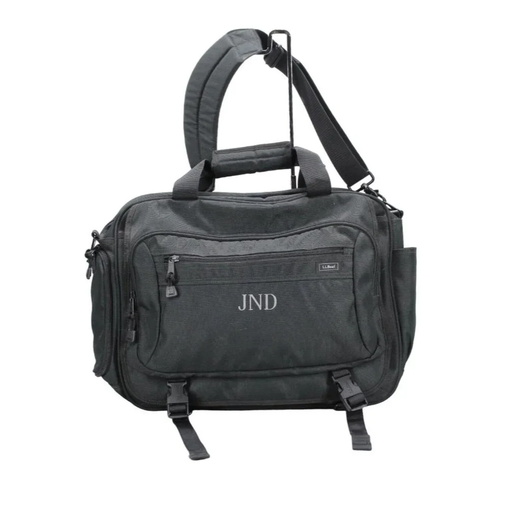 LL Bean Black Nylon Zippered Padded Handle Laptop Carryall Briefcase Bag